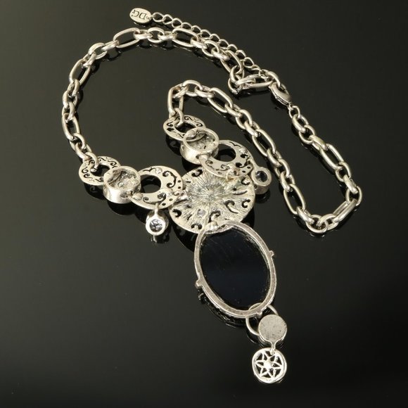 Chunky DG Necklace Black Stone Silver Tone - Picture 13 of 14